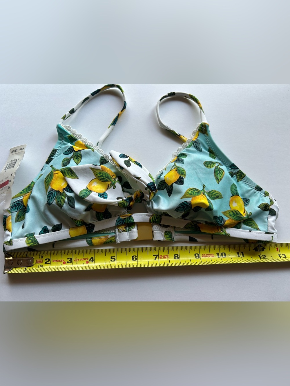 NWT Nanette Lepore Yellow Lemon Print Bikini Top on Light Blue - Picture 5 of 9